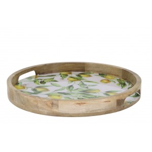 Dřevěný mangový podnos s citróny Tours Limone Blossom - Ø 35*4 cm