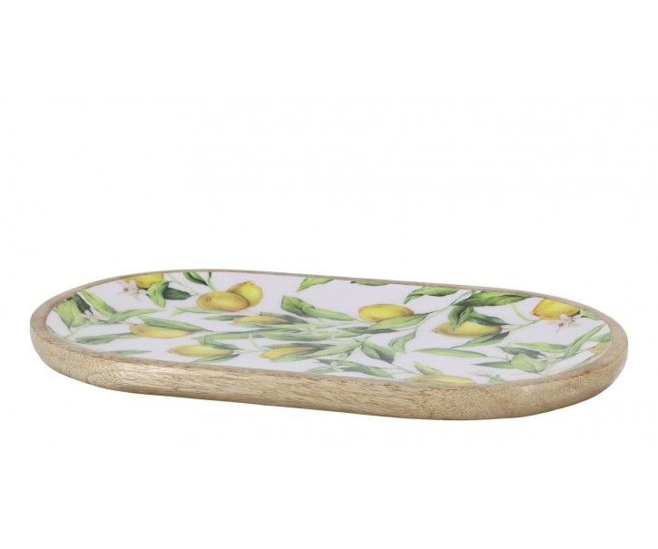 Dřevěný mangový tác s citróny Tours Limone Blossom - 37*20*2 cm Chic Antique