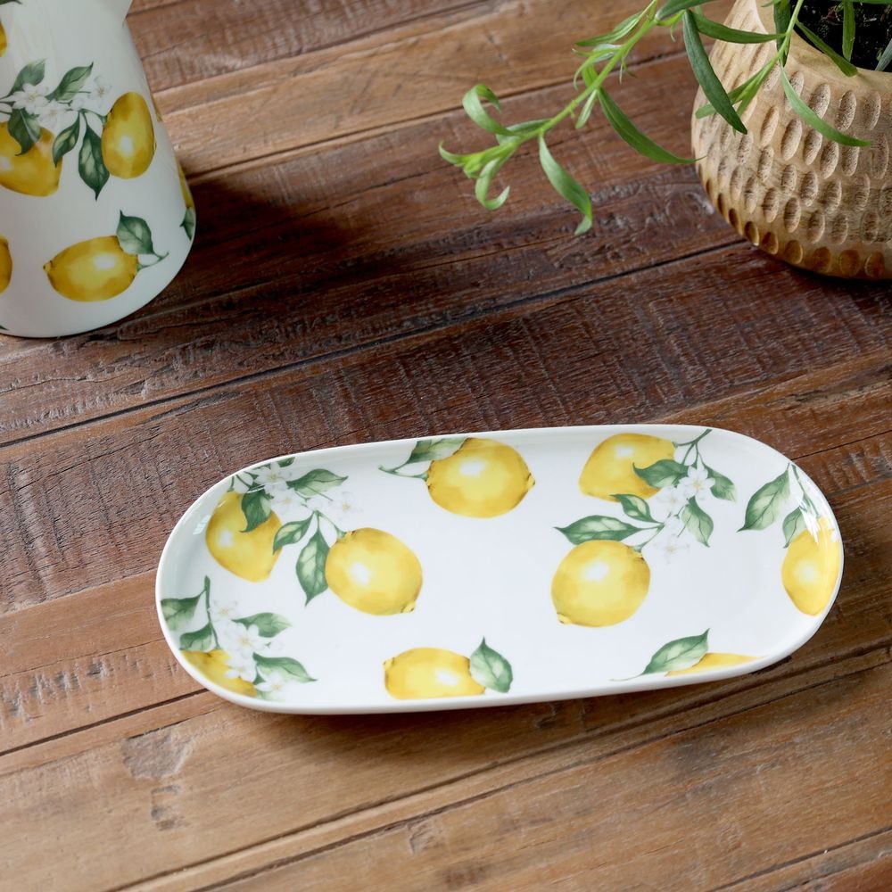 Porcelánový tácek s citróny Maison Limone Blossom - 25*11*2 cm
