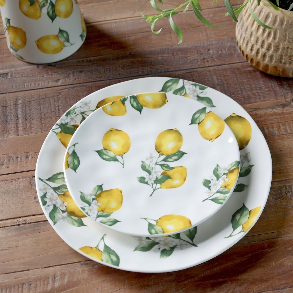 Porcelánový dezetní talíř s citróny Maison Limone Blossom - Ø 20*2 cm