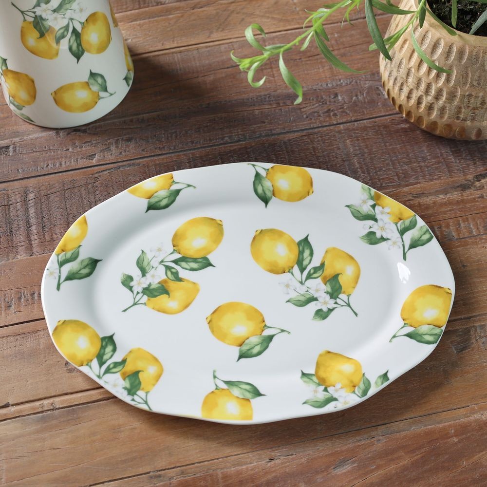 Porcelánový servírovací tác s citróny Maison Limone Blossom - 30*22*1,5 cm