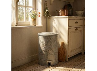 Šedý kovový odpadkový koš s pedálem a kohoutem Le Coq en Pate - 26*30*45 cm