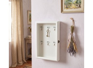 Bílá dřevěná skříňka na klíče - 24*7*38 cm