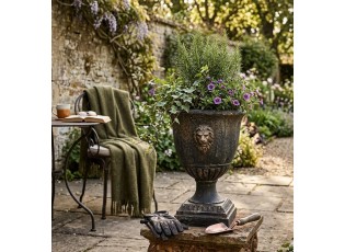 Granitový antik dekorativní květináč s hlavou lva - Ø 31*41 cm