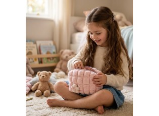 Růžová plyšová toaletní taštička s kytičkou - 20*7*12 cm