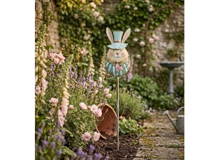 Zahradní dekorativní zápich králík v klobouku - 18*8*74 cm