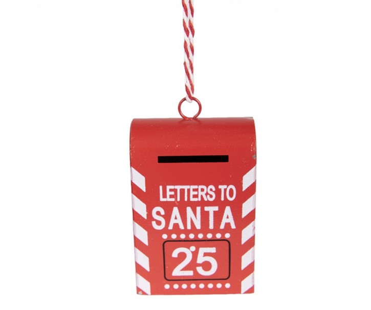 Červená kovová závěsná dekorace poštovní schránka Santa - 5*3*8 cm Clayre & Eef