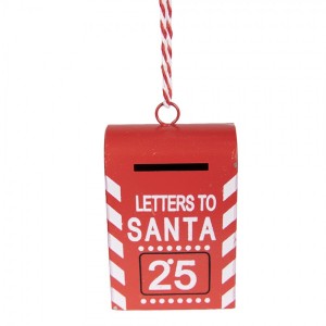 Červená kovová závěsná dekorace poštovní schránka Santa - 5*3*8 cm