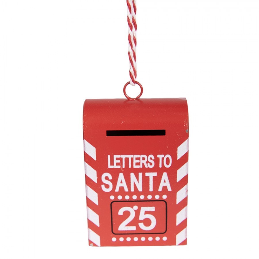Červená kovová závěsná dekorace poštovní schránka Santa - 5*3*8 cm