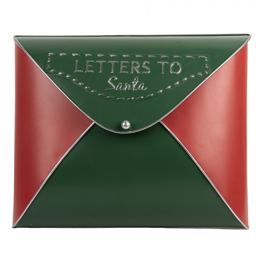 Červeno-zelená dekorace vánoční schránka Letters to Santa - 33*9*27 cm