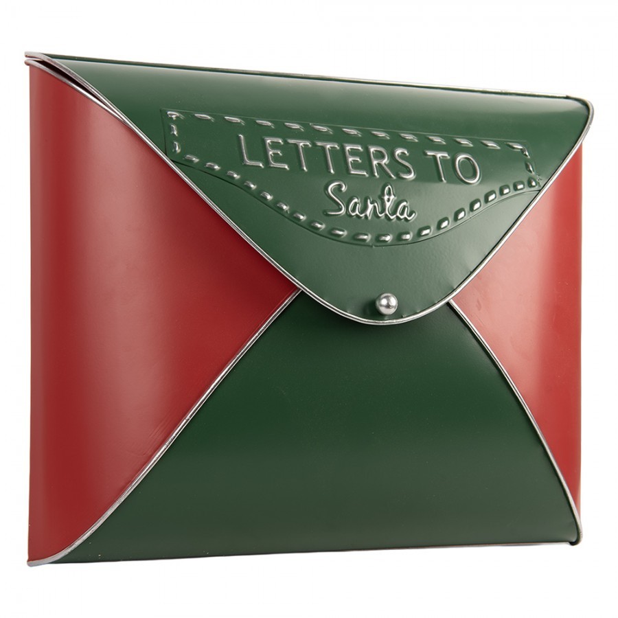 Červeno-zelená dekorace vánoční schránka Letters to Santa - 33*9*27 cm