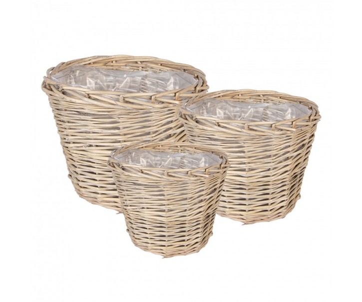 Set 3ks proutěný košík květináč - Ø 34*27 / Ø 29*24 / Ø 23*21 cm Clayre & Eef