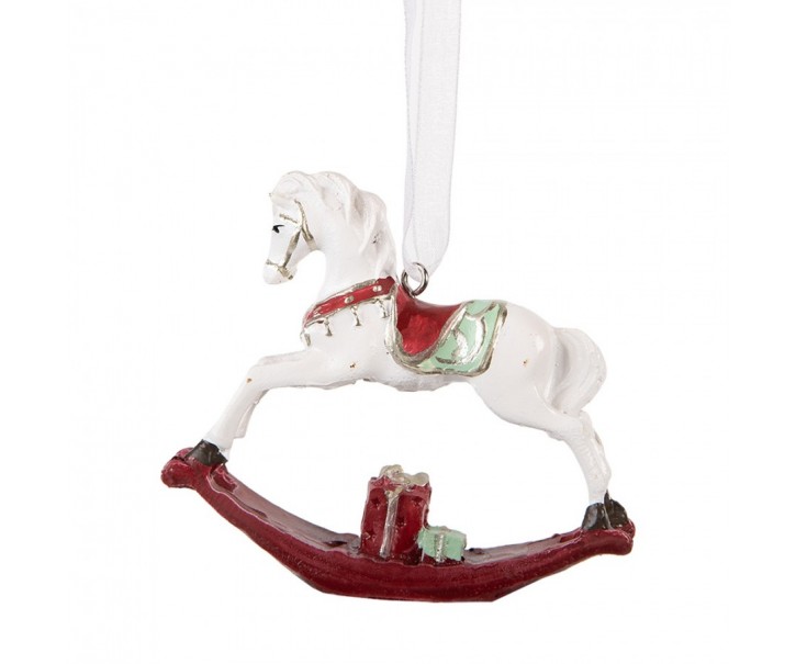 Christmas Ornament Rocking Horse 9x2x10 Cm White Plastic - 9*2*10 cm Clayre & Eef