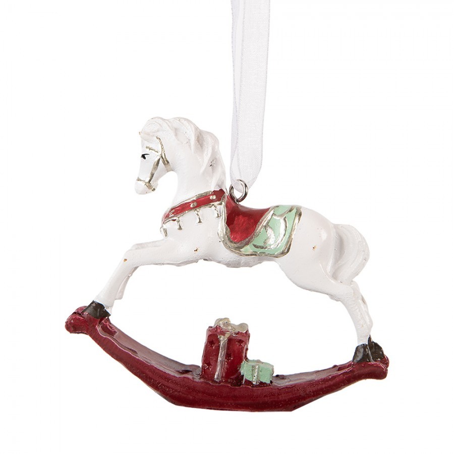 Christmas Ornament Rocking Horse 9x2x10 Cm White Plastic - 9*2*10 cm