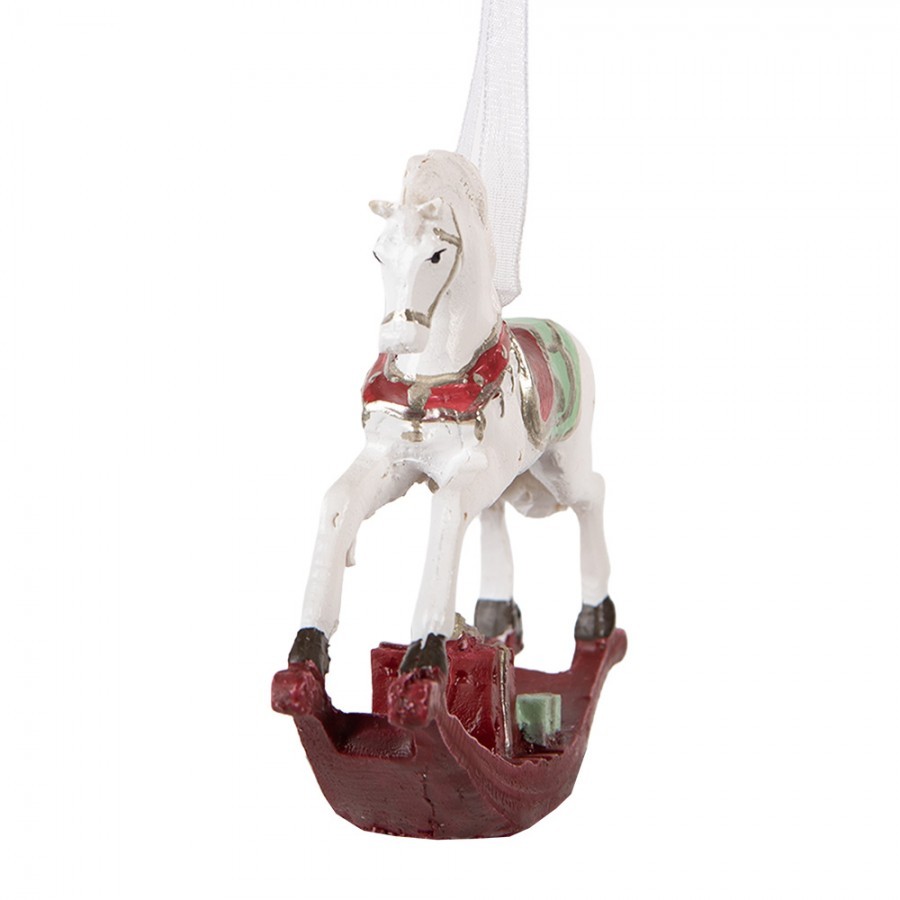 Christmas Ornament Rocking Horse 9x2x10 Cm White Plastic - 9*2*10 cm