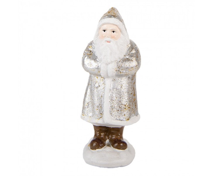 Christmas Decoration Figurine Santa Claus 7x7x16 Cm Silver Colored Plastic - 7*7*16 cm Clayre & Eef