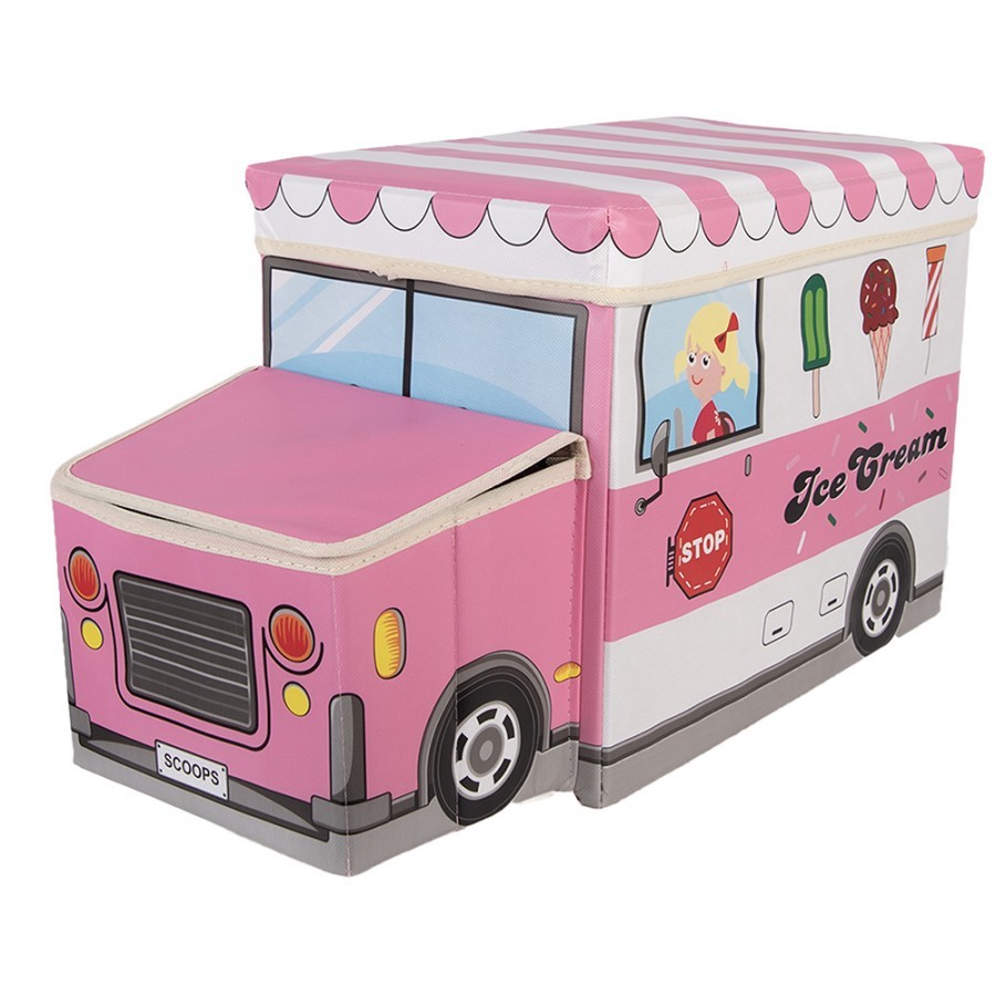 Růžová úložná krabice – zmrzlinářské auto - 55*32*28 cm