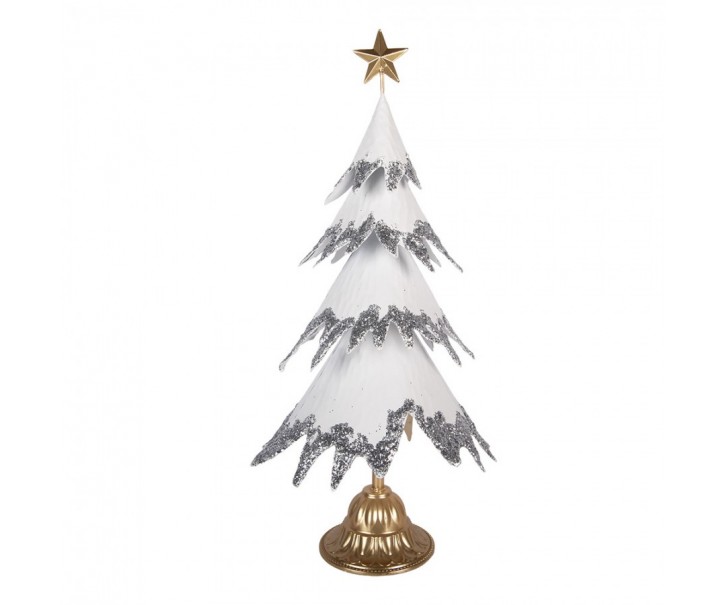 Bílý antik kovový stromek s hvězdou - 34*26*67 cm Clayre & Eef