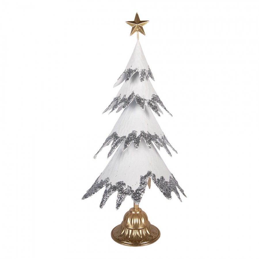 Bílý antik kovový stromek s hvězdou - 34*26*67 cm