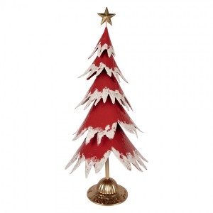 Červený antik kovový stromek s hvězdou - 39*31*84 cm
