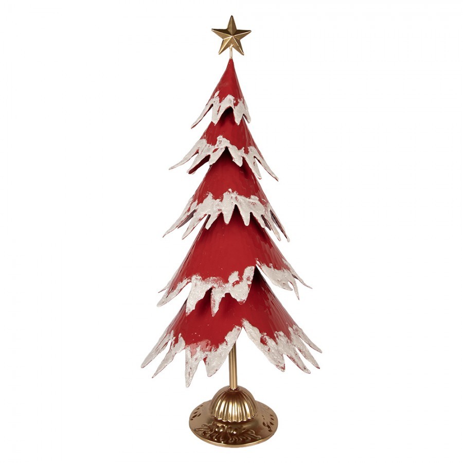 Červený antik kovový stromek s hvězdou - 39*31*84 cm