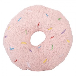 Růžový dekorativní polštář ve tvaru donutu s posypem - Ø 35*6 cm