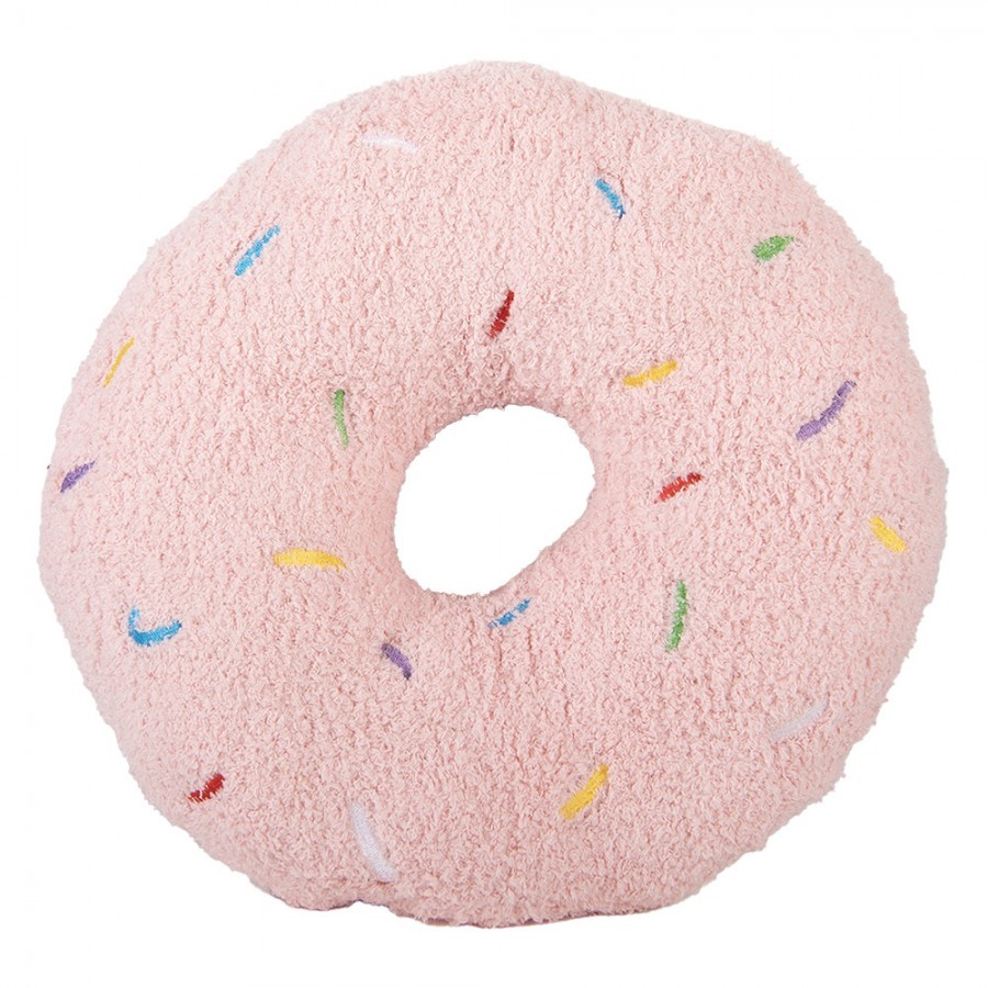 Růžový dekorativní polštář ve tvaru donutu s posypem - Ø 35*6 cm