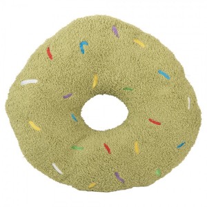 Zelený dekorativní polštář ve tvaru donutu s posypem - Ø 35*6 cm