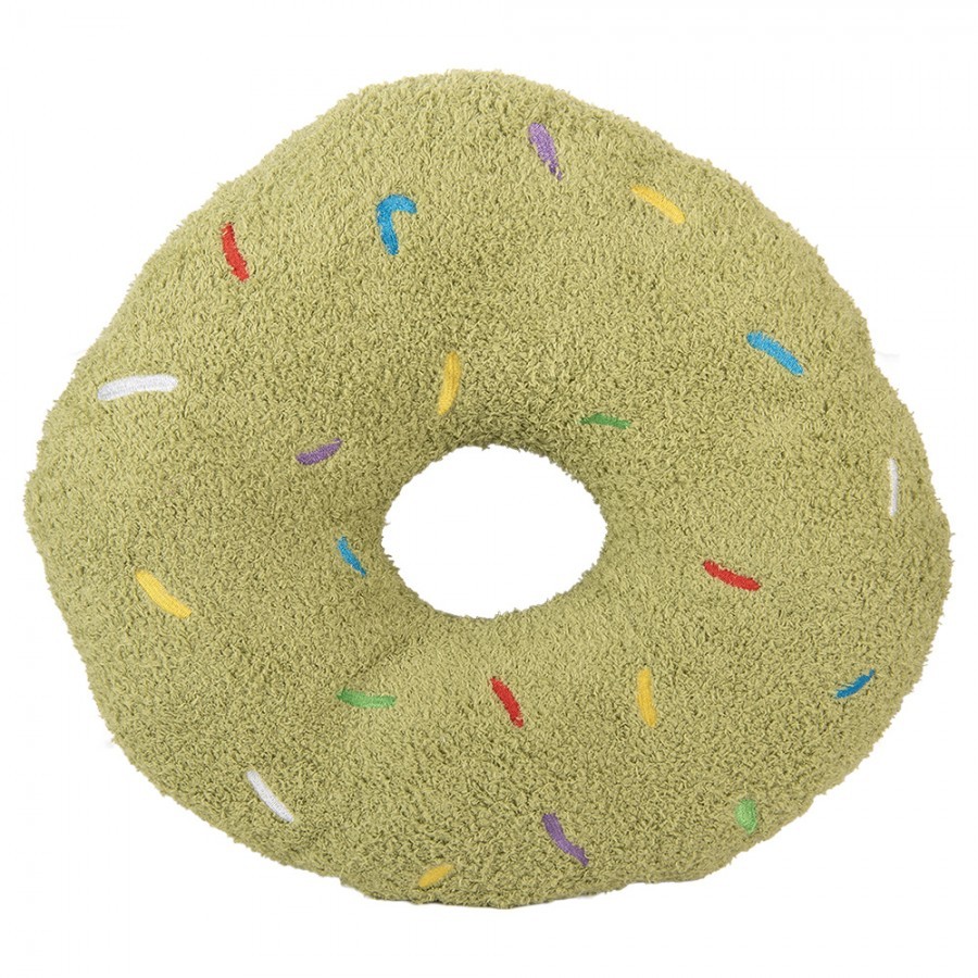 Zelený dekorativní polštář ve tvaru donutu s posypem - Ø 35*6 cm