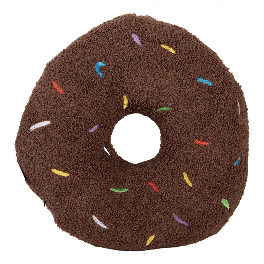 Hnědý dekorativní polštář ve tvaru Donutu - Ø 35*6 cm