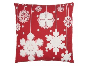 Bílo-červený polštář se sněhovými vločkami - 45*5*45 cm