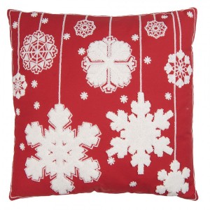 Bílo-červený polštář se sněhovými vločkami - 45*5*45 cm