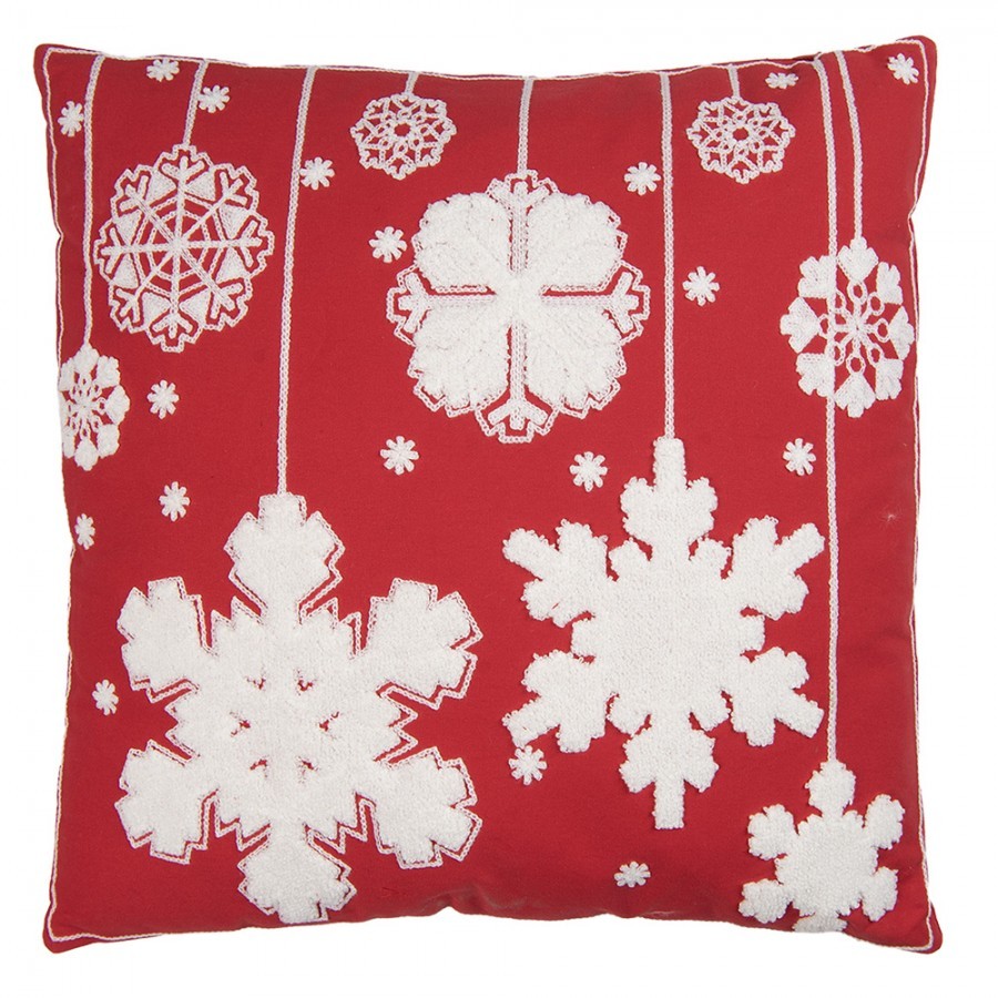 Bílo-červený polštář se sněhovými vločkami - 45*5*45 cm