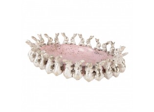 Decorative Bowl Rabbits 26x19x7 Cm Beige Pink Plastic - 26*19*7 cm