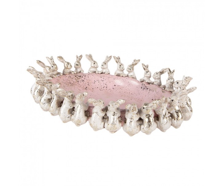Decorative Bowl Rabbits 26x19x7 Cm Beige Pink Plastic - 26*19*7 cm Clayre & Eef