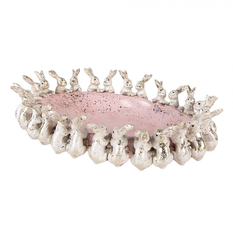 Decorative Bowl Rabbits 26x19x7 Cm Beige Pink Plastic - 26*19*7 cm