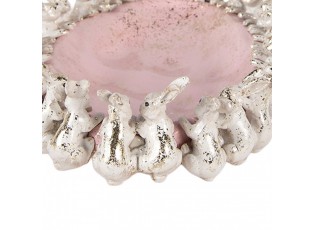 Decorative Bowl Rabbits 26x19x7 Cm Beige Pink Plastic - 26*19*7 cm