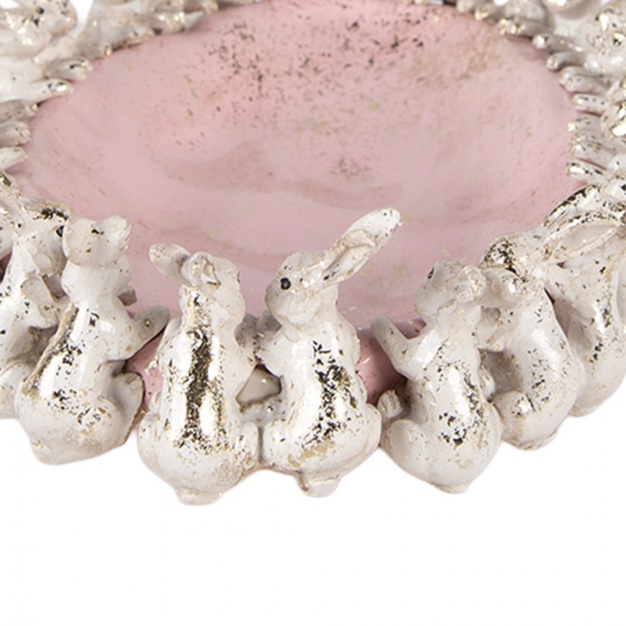 Decorative Bowl Rabbits 26x19x7 Cm Beige Pink Plastic - 26*19*7 cm