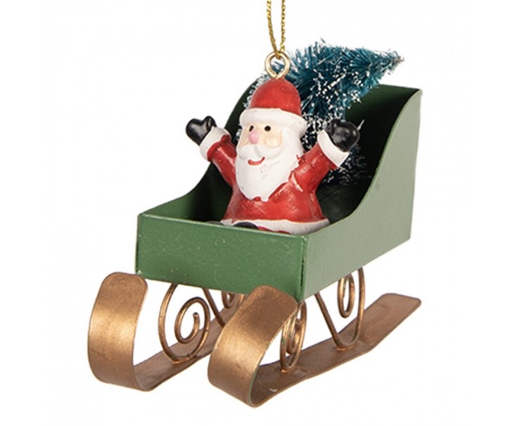Christmas Ornament Sled 10x3x8 Cm Green Plastic - 10*3*8 cm Clayre & Eef