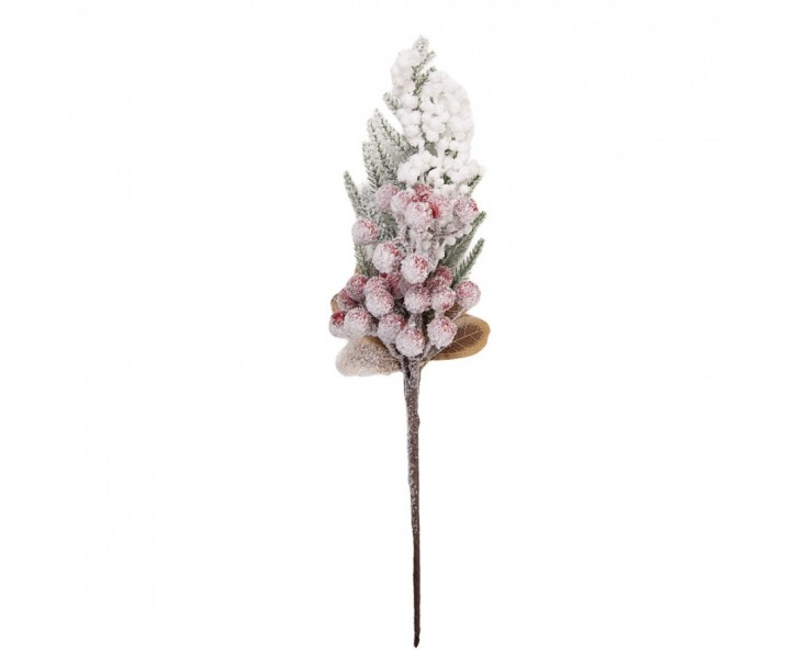 Vánoční dekorace zápich zasněžená jehličnatá větvička a bobule - 9*9*38 cm Clayre & Eef