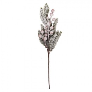 Vánoční dekorace zápich zasněžená jehličnatá větvička s bobulemi - 8*6*38 cm