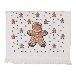 Bílý froté kuchyňský ručník s perníčkem Gingerbread Magic - 40*66 cm