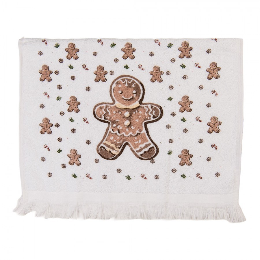 Bílý froté kuchyňský ručník s perníčkem Gingerbread Magic - 40*66 cm