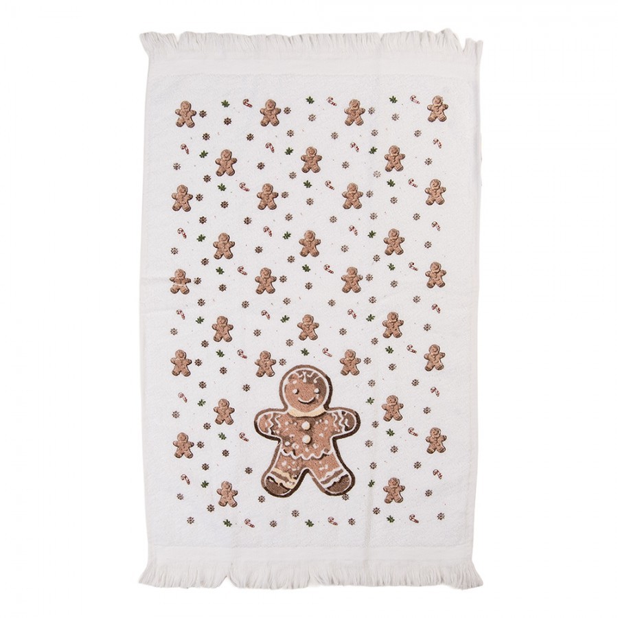 Bílý froté kuchyňský ručník s perníčkem Gingerbread Magic - 40*66 cm
