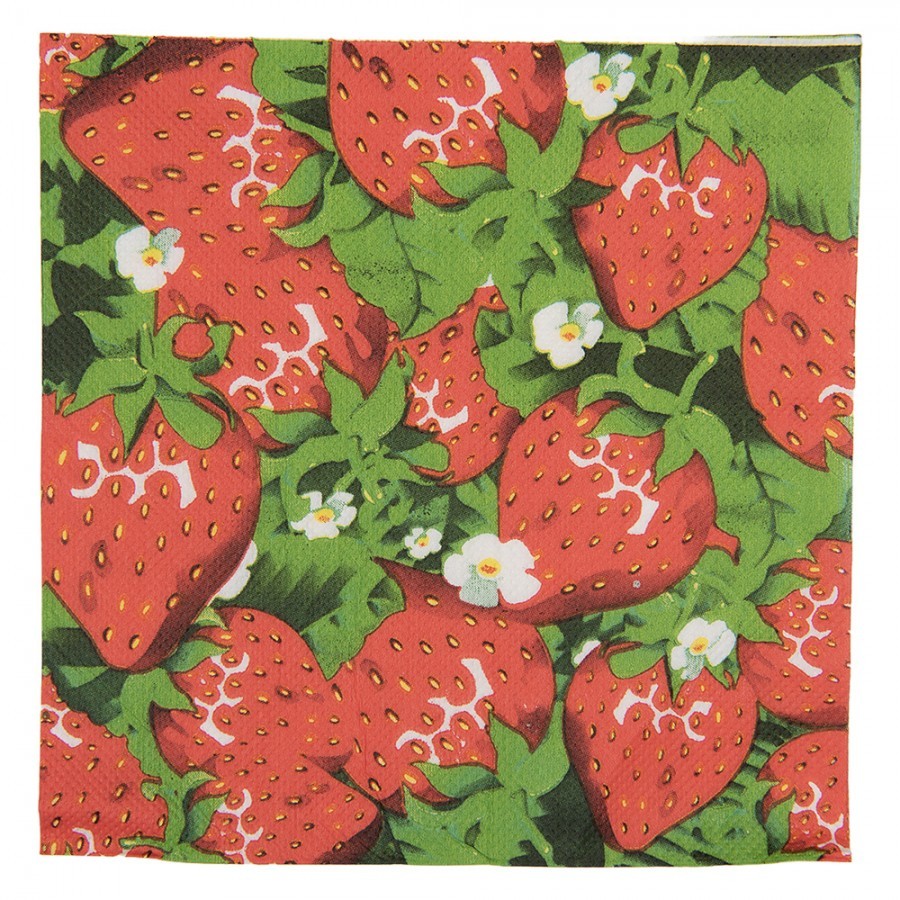 Papírové ubrousky s červenými jahodami - 33*33 cm (20 ks)