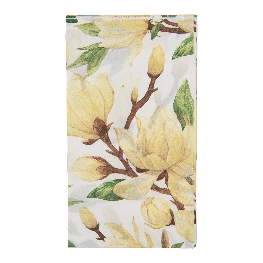 Bílé papírové ubrousky s květy magnolie - 33*40 cm (20 ks)