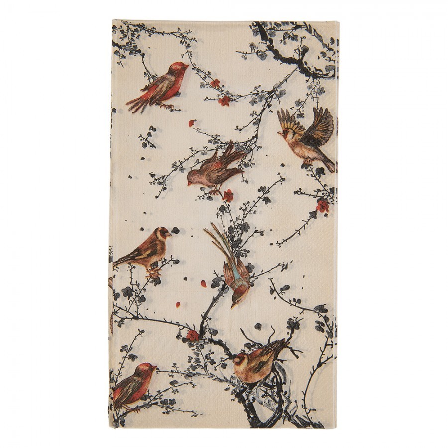 Béžové papírové ubrousky s ptáčky - 33*40 cm (20 ks)