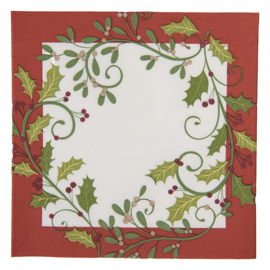 Vánoční papírové ubrousky s dekorem cesmíny - 33*33 cm (20ks)