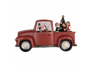 Kouzelné červené auto Santa se třpytkami a hrací skříňkou Led - 28*12*15 cm / 3*AA/ USB