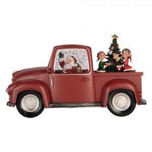 Kouzelné červené auto Santa se třpytkami a hrací skříňkou Led - 28*12*15 cm / 3*AA/ USB